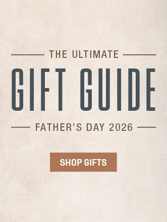 Father's Day gift guide with 'Shop Gifts' button on a beige background