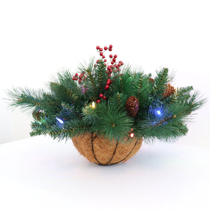 Berry Foliage Hanging Basket with LED Lights