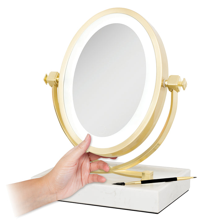 Lighted Oval Vanity Mirror with Marble Tray