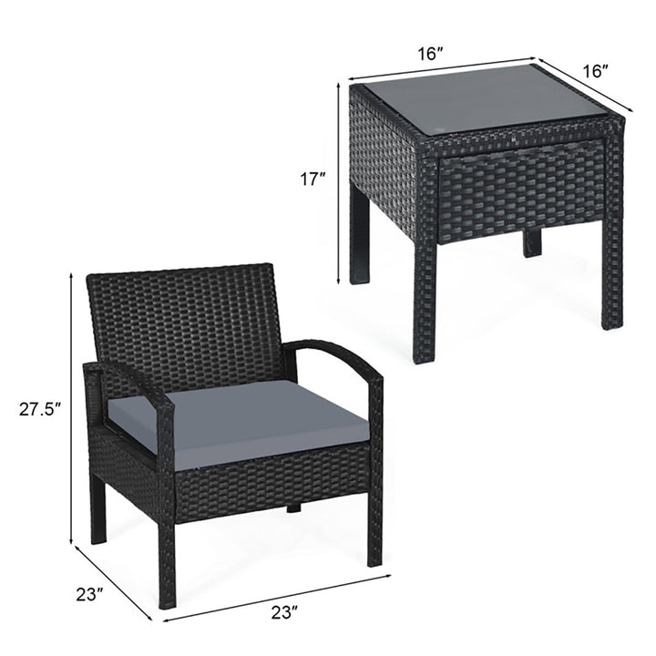 3-Piece Outdoor Rattan Patio Conversation Set