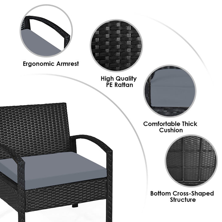 3-Piece Outdoor Rattan Patio Conversation Set