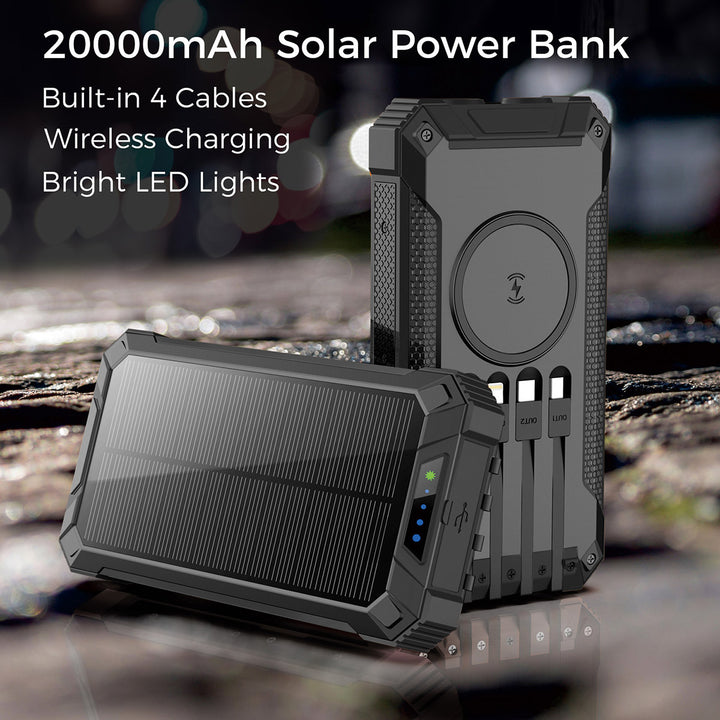 20000mAh Solar Power Bank with Wireless Charging