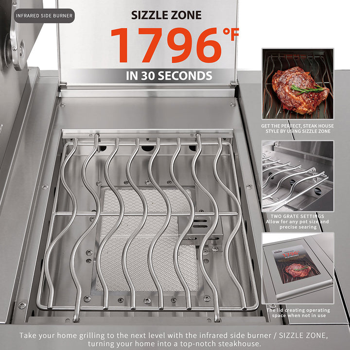 6-Burner Propane Gas Grill Island with Rotisserie and Outdoor Refrigerator