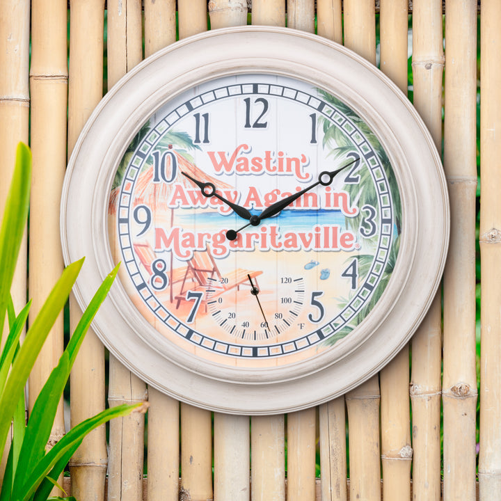 Margaritaville Indoor/Outdoor Wall Clock with Temperature