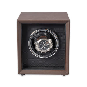 Single Brown Leather Watch Winder with Color Changing Light