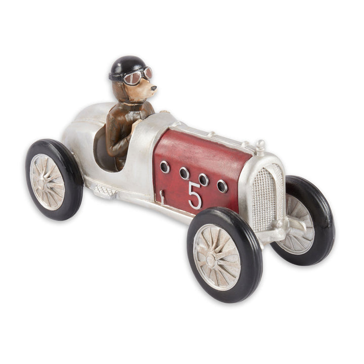 Resin Dog Driving Race Car Collectable