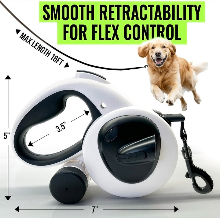 16ft Retractable Leash with LED Flashlight and Bag Dispenser