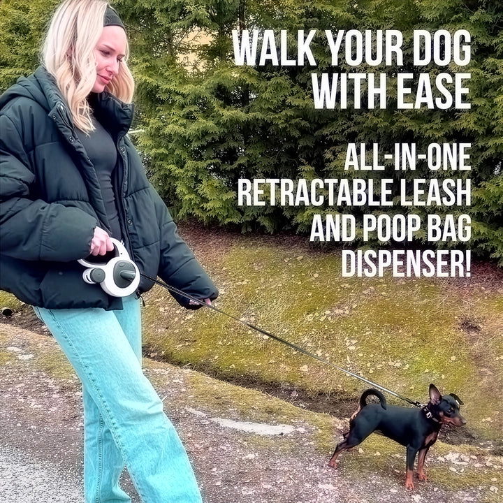 16ft Retractable Leash with LED Flashlight and Bag Dispenser