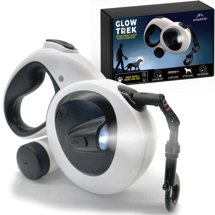 16ft Retractable Leash with LED Flashlight and Bag Dispenser