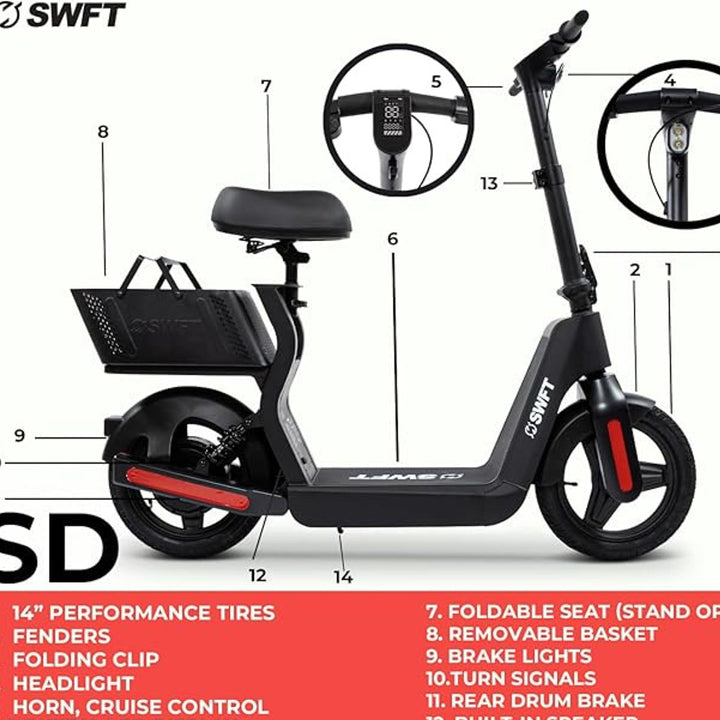 Sit-Down Electric Scooter with Basket