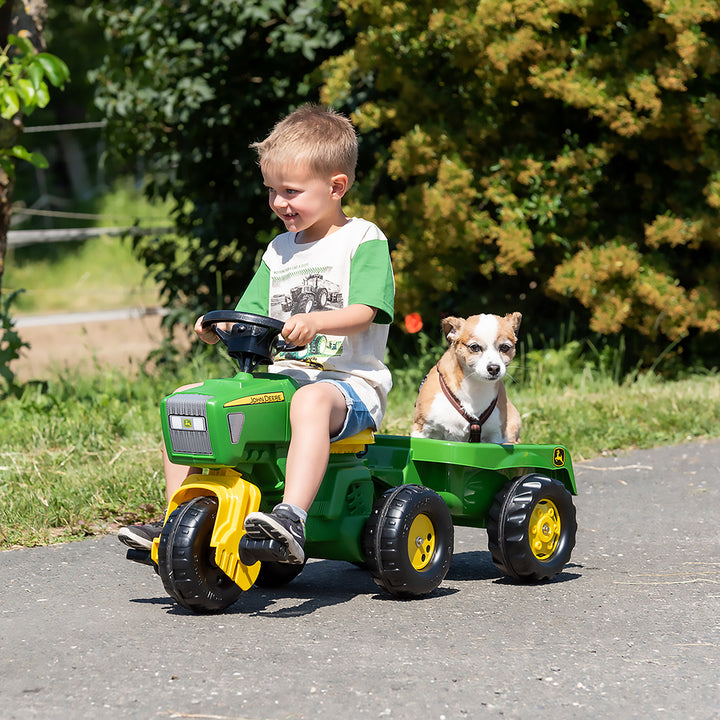 John Deere 3-Wheeled Pedal Tractor With Trailer