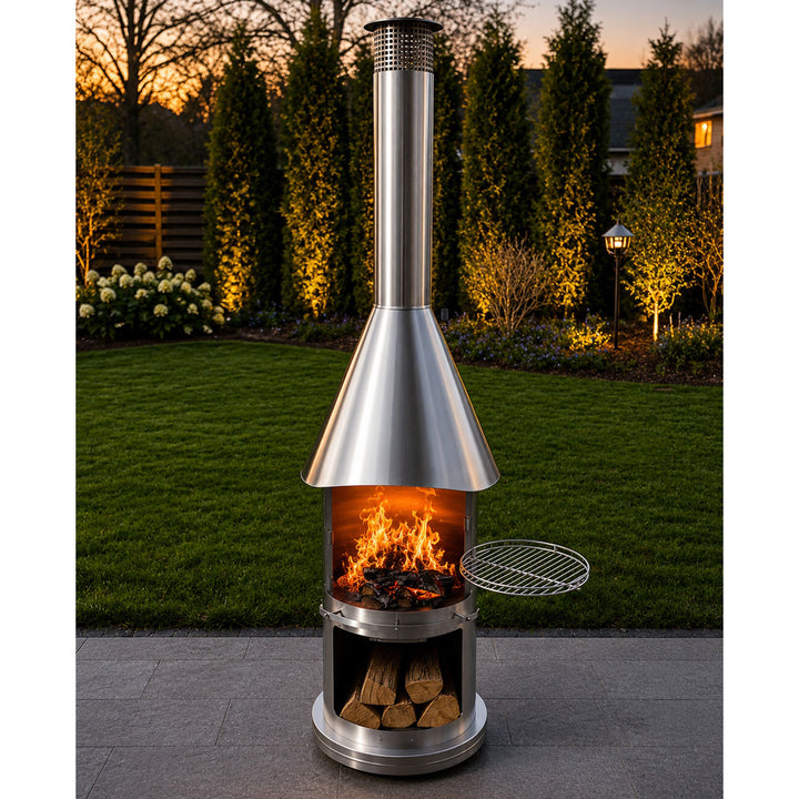 Deluxe Stainless Steel Outdoor Fireplace and BBQ