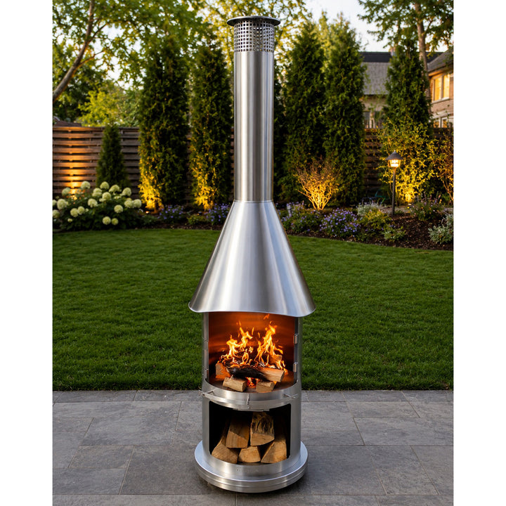 Deluxe Stainless Steel Outdoor Fireplace and BBQ