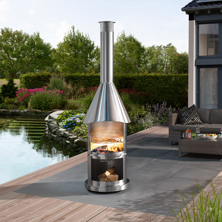 Deluxe Stainless Steel Outdoor Fireplace and BBQ