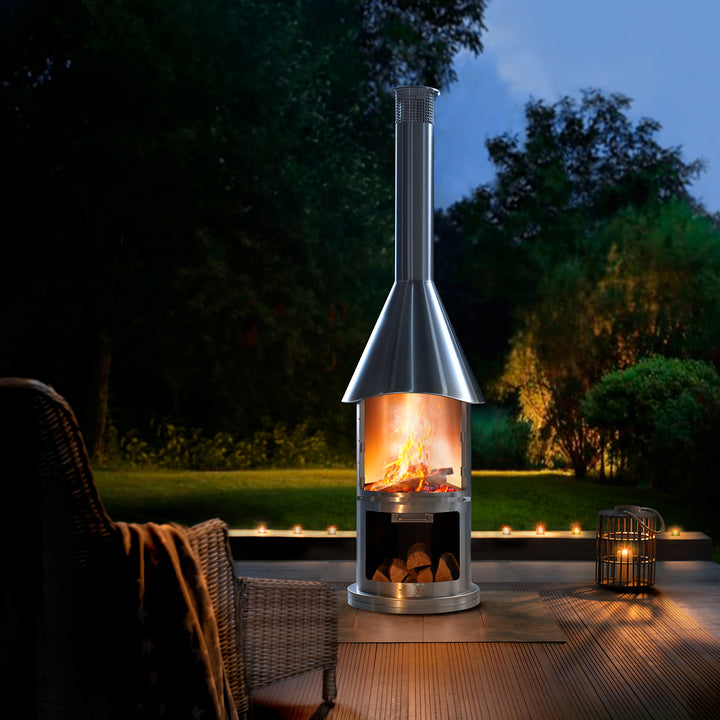 Deluxe Stainless Steel Outdoor Fireplace and BBQ