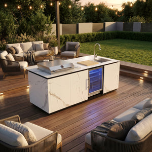Luxury Outdoor Kitchen Island Grill with Marble Finish