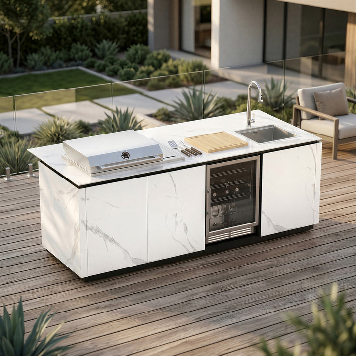 Luxury Outdoor Kitchen Island Grill with Marble Finish