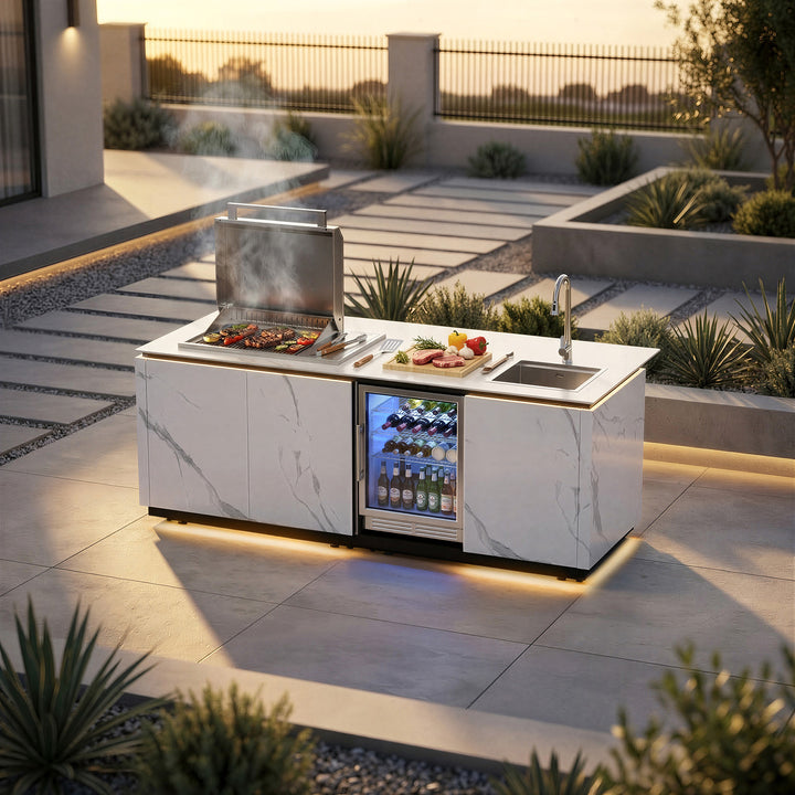 Luxury Outdoor Kitchen Island Grill with Marble Finish