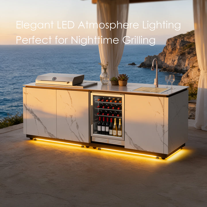 Luxury Outdoor Kitchen Island Grill with Marble Finish