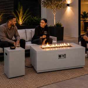 Modern Rectangular Fire Pit Table with Lid and Gas Tank Cover